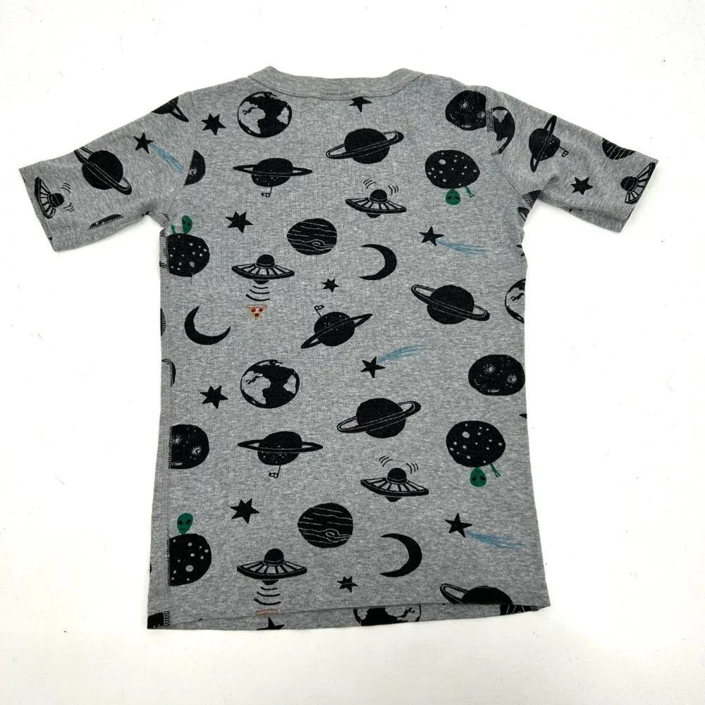 Hanna Andersson Kids Gray Black Space Pizza Short Sleeve Pajama Shirt Size 12